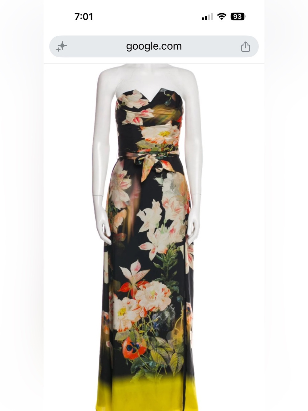 Ted Baker 4 Black Floral Strapless Floor Length Gown w Belt US Large